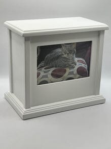 Dog Photo Urn.White Wood. Photo 4x6. 75lbs Pet Urns Pets Memories Forever 