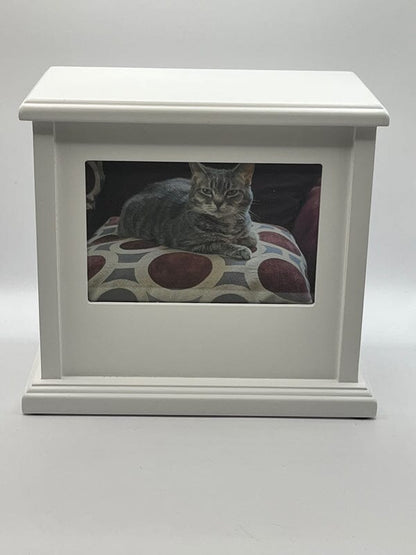 Dog Photo Urn.White Wood. Photo 4x6. 75lbs Pet Urns Pets Memories Forever 