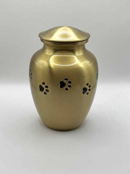 Dog Urn Brushed Bronze With Black Paws Metal (Best Seller) Pet Urns Pets Memories Forever Medium. 75lbs 